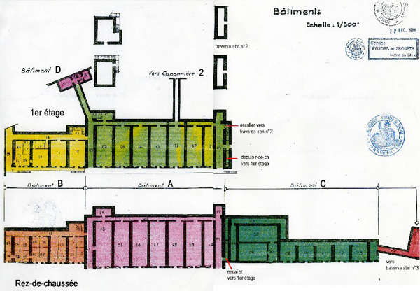 Plan des bâtiments A, B, C, rez-de-chaussée et étage